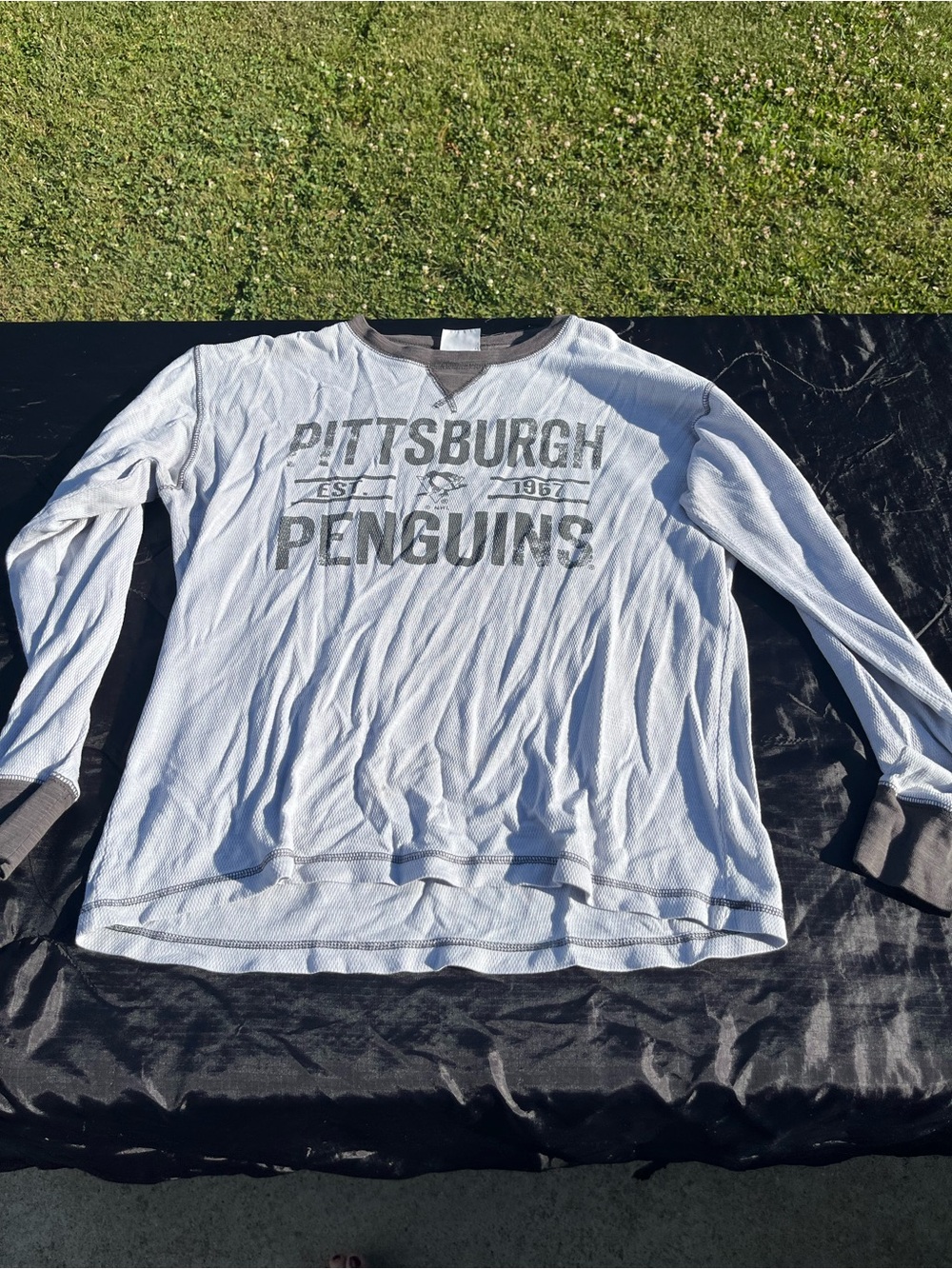 NHL Pittsburgh Penguins White and Gray Long Sleeve Top